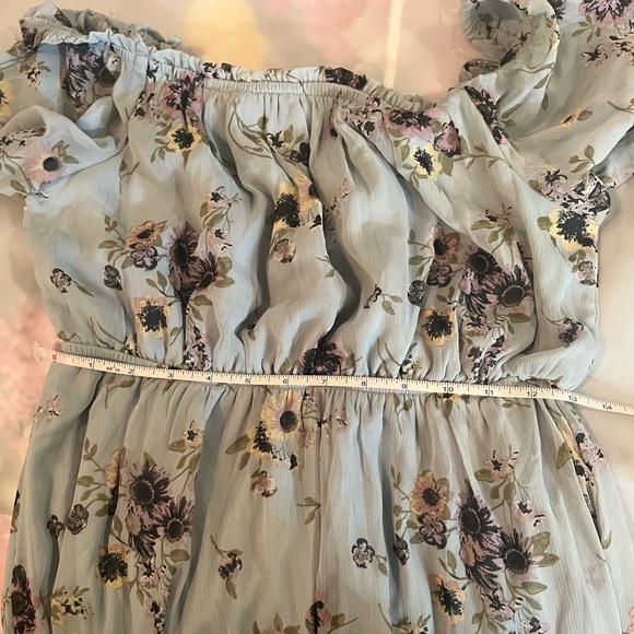 Rewind Womens Cold Shoulder Skater Dress Blue Floral Sz M - Picture 10 of 10